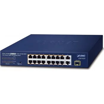 Switch Planet FGSD-1821P PoE switch, 16x100M + 1xGb/SFP, extend mód 10Mb-250m, PoE 802.3at 185W