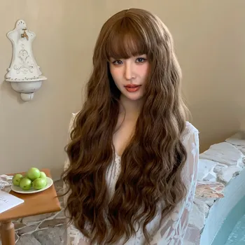 Paruka Bohatě vlnitá hnědá paruka Samantha s ofinou