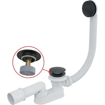 Alcadrain Odtokové soupravy - Vanová odtoková a přepadová souprava, délka 1000 mm, Click-Clack, matná černá A507BLACK-100