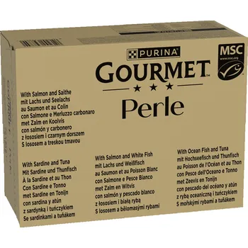 Krmivo pro kočku 96x85g Megapack Gourmet Perle - Losos a bílé ryby, Sardinky a tuňák, Losos a treska, Mořské ryby a tuňák