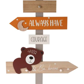 Home Styling Collection Dětský věšák na oblečení ZOO, 44 x 3,5 x 51,5 cm, hnědý