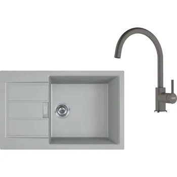 Granitový dřez Franke Sety - Kuchyňský set T124Š, tectonitový dřez S2D 611-78 XL a baterie FC 6018.084, šedá/šedý kámen 143.0687.403