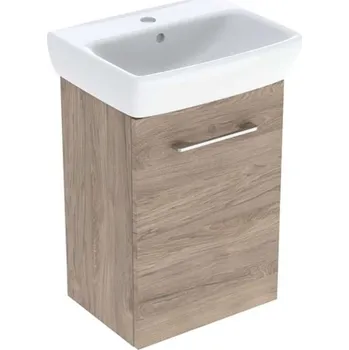 Koupelnový nábytek Geberit Selnova Square - Skříňka s umyvadlem, 45x65x32 cm, 1 dvířka, L/P, ořech hickory 502.748.00.1