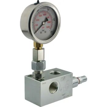 Ventil OLEODINAMICA MARCHESINI Přepadový pojistný ventil VMP 3/4" seřiditelný 50-250 barů s manometrem