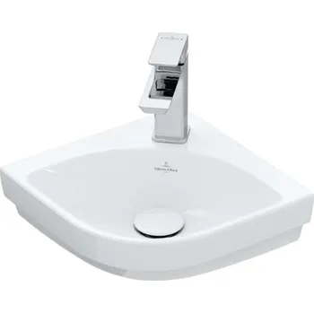 Umyvadlo Villeroy & Boch Subway 3.0 - Umývátko rohové 32x32 cm, bez přepadu, otvor pro baterii, CeramicPlus, Stone White 437146RW