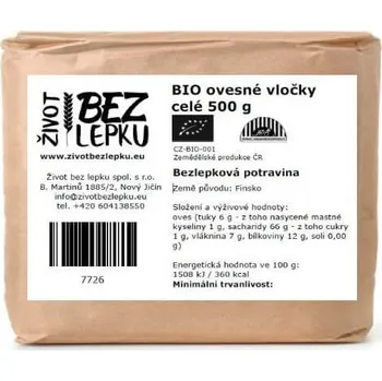 Život bez lepku BIO ovesné vločky celé 500 g