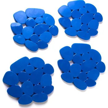 Protiskluzová podložka MSV sada 4 protiskluzových podložek GALETS, ve tvaru oblázků, tmavě modrá PVC, 12 x 13 cm