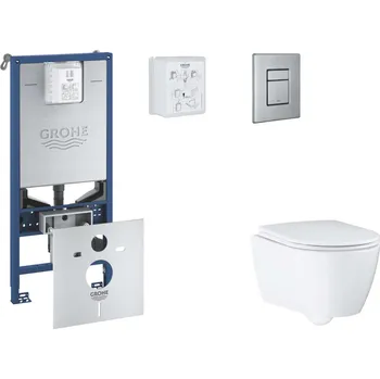 Grohe Rapid SLX - Set předstěnové instalace, klozetu, sedátka SoftClose a tlačítka Skate Cosmopolitan, kartáčovaná nerezová ocel SANI11BB2112