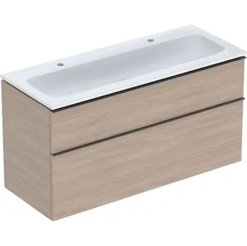Koupelnový nábytek Geberit iCon - Skříňka s dvojumyvadlem, 118x48x63 cm, 2 zásuvky, KeraTect, dub 502.334.JH.1