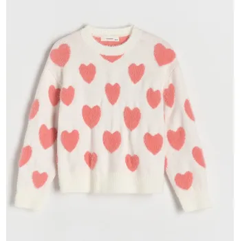 Dětská móda Reserved - Svetr se srdíčky - krémová - 227DB-01X - 227DB-01X-158-3