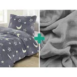 Svítící povlečení mikroplyš BIG MOON šedé + prostěradlo mikroplyš SOFT 90x200 cm světle šedé, 140x200 / 70x90 cm