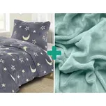 Svítící povlečení mikroplyš BIG MOON šedé + prostěradlo mikroplyš SOFT 90x200 cm mentolové 174100161