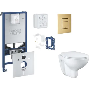 Grohe Rapid SLX - Set předstěnové instalace, klozetu, sedátka SoftClose, tlačítka Skate Cosmopolitan a sady pro vhazování tablet, kartáčovaný Cool Sunrise SANI11BB4141