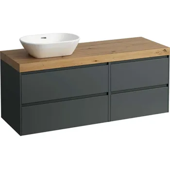 Nábytek Laufen Lani - Umyvadlová skříňka, 58x137x49 cm, 4 zásuvky, výřez vlevo, šedá/dub H4065821122661