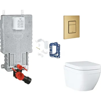 WC sada Grohe Uniset - Set předstěnové instalace, klozetu, sedátka SoftClose, tlačítka Skate Cosmopolitan a sady pro vhazování tablet, Triple Vortex, kartáčovaný Cool Sunrise SANI15BB4124