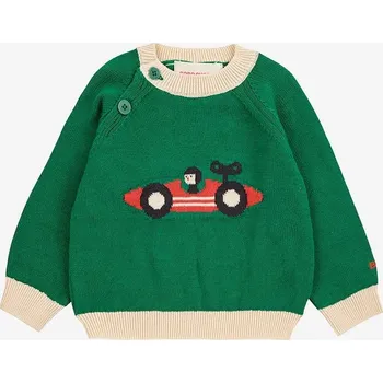 Dětský bavlněný svetr Bobo Choses Race Car 225AB020 zelená 77X, vel. 74