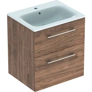 Koupelnový nábytek Geberit Selnova Square - Umyvadlová skříňka 64x59x48 cm, s umyvadlem, 2 zásuvky, ořech hickory 501.238.00.1