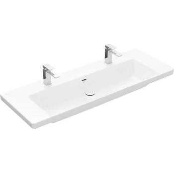 Umyvadlo Villeroy & Boch Subway 3.0 - Dvojumyvadlo 130x48 cm, s přepadem, otvory pro baterie, CeramicPlus, Stone White 4A70D4RW