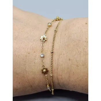 Náramek Ocelový náramek s kytičkami ve zlatém provedení