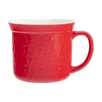 KUBEK DUŻY PROSTY Z RANTEM I TŁOCZENIEM NBC 640 ML DEK. CHOINKI CZERWONE