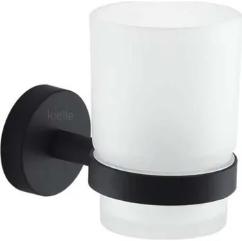 Držák na kartáček kielle Oudee - Sklenka na kartáčky a pastu s držákem, matné sklo/matná černá 40002014