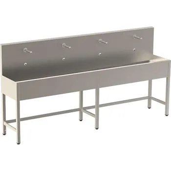 Sanela Nerezové dřezy - Celoopláštěný stojící mycí žlab 2500 mm, 4 senzorové baterie s termostatem, síťové napájení, antivandal, nerez SLUN 52ET