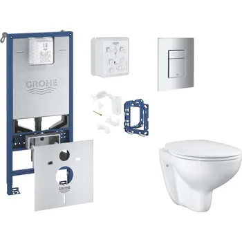 WC sada Grohe Rapid SLX - Set předstěnové instalace, klozetu, sedátka SoftClose, tlačítka Skate Cosmopolitan a sady pro vhazování tablet, matný chrom SANI11BB2126