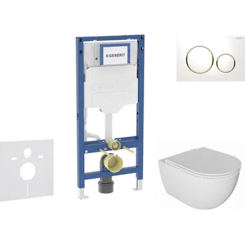 Geberit Duofix - Set předstěnové instalace, klozetu Oudee a sedátka softclose, tlačítko Sigma20, bílá/pozlacená SANI11CA3133B