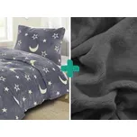 Svítící povlečení mikroplyš BIG MOON šedé + prostěradlo mikroplyš SOFT 90x200 cm tmavě šedé 174100159