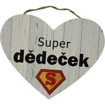 Bondecor Dřevěná dekorace srdce "Super dědeček" 12x15cm Jazyk: CZ