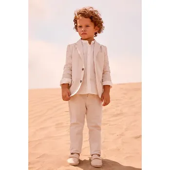 Dívčí kalhoty Kalhoty s lněnou směsí pro děti Mayoral 3574.5B.Mini.PPY2 béžová 12X, vel. 92
