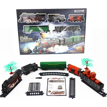 Vláček a vláčkodráha SET Elektrická vláčkodráha - Parní lokomotiva s kouřem, světlem a zvukem na baterie 68 ks