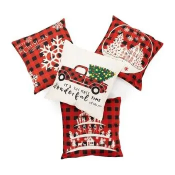Vánoční povlaky na polštářky 40x40 cm, sada 4ks, červeno-bílé (cs, SPRINGOS)
