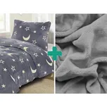 Svítící povlečení mikroplyš BIG MOON šedé + prostěradlo mikroplyš SOFT 90x200 cm světle šedé 174100157