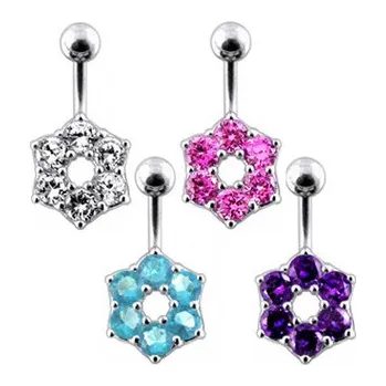 Piercing BP01016-Q Stříbrný piercing do pupíku - kytička - květiny - tyrkysová