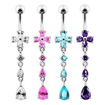 Piercing BP01211-A Stříbrný piercing do pupíku - kytička - květiny - fialová