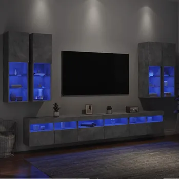 Obývací stěna vidaXL 7dílná obývací stěna s LED osvětlením [3216781] Barva: Betonová šedá