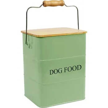 Úložný box 6l kovová úložná krabička na krmivo pro psy – Nádoba na krmivo pro psy s dřevěným víkem, rukojetí a