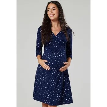 Těhotenské šaty Těhotenské a kojicí šaty s kapsami Chelsea 3v1 – modré s puntíkovým vzorem, 3/4 rukáv Velikost: XS