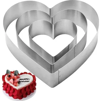 Betonová forma QEEYON srdíčkový pekáč, 3dílná sada srdíčkový dortový kroužek dortová forma nerezový dortový