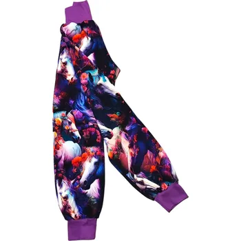 Dívčí oblečení Rostoucí tepláky 110/116 barevné varianty Velikost: 110/116 koníci fialová