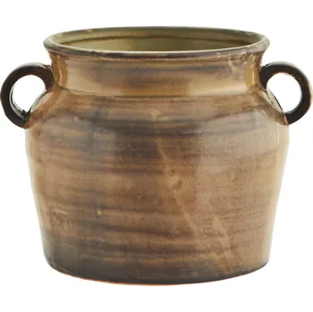 Obal na květináč MADAM STOLTZ Kameninový obal na květináč Mustard/Brown 14&nbsp;cm