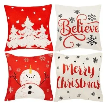 Vánoční povlaky na polštářky 40x40 cm, sada 4ks, červeno-bílé