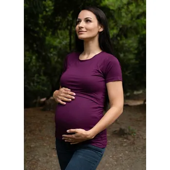 Těhotenské a kojicí tričko Mama L'amour 3v1 - švestkové Velikost: L