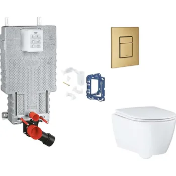 WC sada Grohe Uniset - Set předstěnové instalace, klozetu, sedátka SoftClose, tlačítka Skate Cosmopolitan a sady pro vhazování tablet, kartáčovaný Cool Sunrise SANI15BB4130