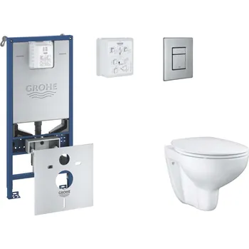 WC sada Grohe Rapid SLX - Set předstěnové instalace, klozetu, sedátka SoftClose a tlačítka Skate Cosmopolitan, kartáčovaná nerezová ocel SANI11BB2103