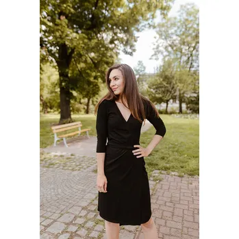 Dámské šaty Bambusové zavinovací šaty Meda černé 3/4 rukáv, vyšší gramáž Velikost: XS