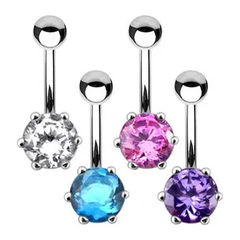 Piercing BP01025-P Stříbrný piercing do pupíku se zirkonem - růžová
