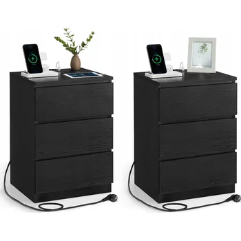 Noční stolek Sada 2 ks nočních stolků Vasagle Girgo se zásuvkou a USB porty černá