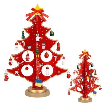 Vánoční dekorace Dřevěný skládací vánoční stromeček červený 29cm